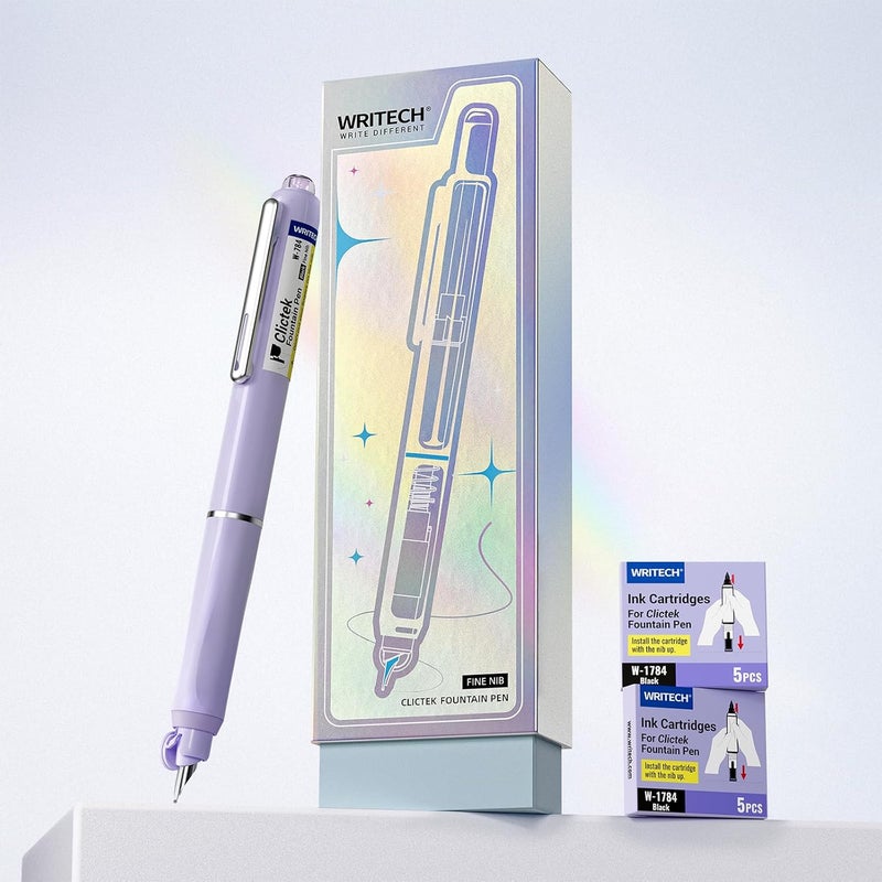WRITECH Retractable Fountain Pen Set: Fine Nib Black Ink Premium Gift Box Includes 10 Cartridges, Perfect for Graduation Anniversaries Birthdays - Image 1